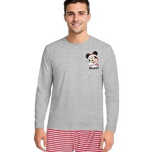 United Labels Mickey Mouse pyjama voor mannen - X-Mas Mickey - pyjama set lange mouwen bovendeel met broek grijs/rood, grijs/rood, M
