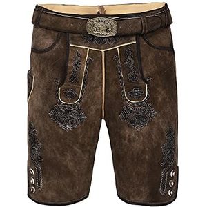 Beierse traditionele korte lederhose Fabian met bijpassende klederdrachtriem van geitenleer maat 46-64, bruin, 66