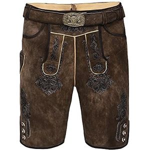 Beierse traditionele korte lederhose Fabian met bijpassende klederdrachtriem van geitenleer maat 46-64, bruin, 50