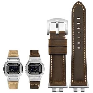 Echt lederen horlogeband geschikt for G-SHOCK geschikt for Casio GMW-B5000 kleine zilveren bar heren zachte comfortabele horlogebandaccessoires 22 mm(Color:Dark brown-Steel-K2)