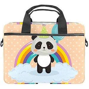 Mooie Cartoon Panda met Ballon Laptop Schouder Messenger Bag Crossbody Aktetas Messenger Sleeve voor 13 13.3 14.5 Inch Laptop Tablet Beschermen Tote Bag Case, Meerkleurig, 11x14.5x1.2in /28x36.8x3 cm