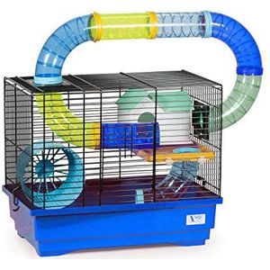 decorwelt Hamsterkooi blauw buitenafmetingen 54x25,5x47 knaagdierkooi hamster plastic kooi met accessoires