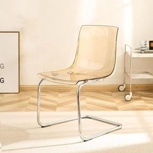 EdNey Huishoudelijke transparante rugleuning eetkamerstoel, voor eetkamer, woonkamer, minimalistisch ontwerp vrije tijd acryl stoel met heldere acryl stoelrug en gegalvaniseerde stoelpoten (kleur: B)