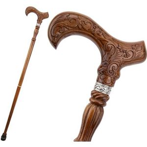 36,61 Inch Bloemenbruine Houten Modieuze Wandelstok, Met Rubberen Punt Tweedelige Ergonomische Wandelstok voor Senioren Die Wandelen