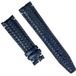 INSTR Koeienhuid Lederen Hand Geweven Horlogeband Fit voor IWC Portugieser Pilot Gebogen Einde Horlogebandje 20mm 22mm (Color : Blue No Buckle, Size : 22mm)