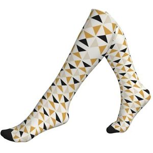 DEXNEL Mode Moderne Zwart Wit Goud Driehoeken Compressie Sokken Voor Mannen Vrouwen 20-30 Mmhg Compressie Sokken Voor Sport Ondersteuning Sokken, 1 zwart, Eén Maat