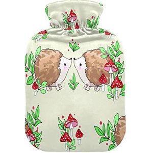 YOUJUNER Warm Water Bottle met Leuke Egel Paddestoelen Cover 2 Liter Grote Warm Water Bag Warm Comfort Hand Voeten Warmer