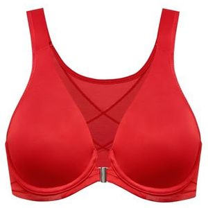 DELIMIRA dames bh met voorsluiting grote maten postuurcorrectie naadloze bh's met beugel Tshirt diep decolleté Lippenstift rood 75G