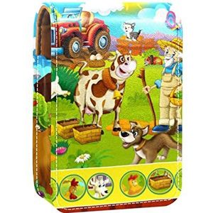 Farm Animal Feeding Game Lipgloss Houder Lipstick Case Draagbare Mini Lipstick Opbergdoos Reizen Lipstick Organizer Case met Spiegel voor Vrouwen, Meerkleurig, 9.5x2x7 cm/3.7x0.8x2.7 in