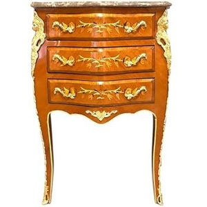 CasAmin Home & Living Klassieke commode in barokstijl in houtbruin met marmeren plaat bijzettafel voor woondecoratie Handgemaakte meubels