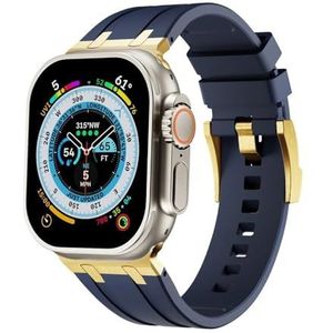 INSTR Zachte Siliconen Band voor Apple Horloge Serie 9 8 7 se 6 5 4 42mm 44mm 45mm Sport Armband voor iWatch Ultra 2 49mm Mannen Rubberen Band(Color:Gold blue,Size:For ultra 2 49mm)