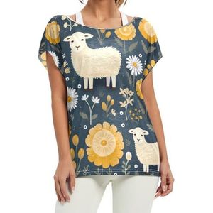 Kinderen cartoon schapen dames korte vleermuismouwen shirt ronde hals T-shirts losse tops voor meisjes, Patroon, S