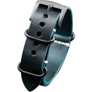 LQXHZ Leren Horlogeband Met Italiaanse Kop, 20 22 24 MM Zwart Blauw Bruine Vintage Kalfsleren Band, Herenarmband In Vintage Stijl(Color:Bule black buckle,Size:20mm)