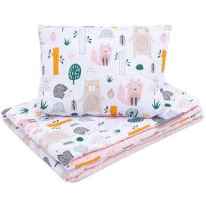 Bellochi Kinderbeddengoed Set 100 x 135 cm - 100% Katoen Kinderdekbed Met Kussen en Deken - Zacht en Ademend, Bos