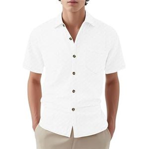 UBOHUZ Heren shirt met korte mouwen voor heren, casual overhemd met korte mouwen, button-down kraag, effen kleur, zomertop voor dagelijks gebruik en uitstapjes voor vrije tijd, Wit, 3XL