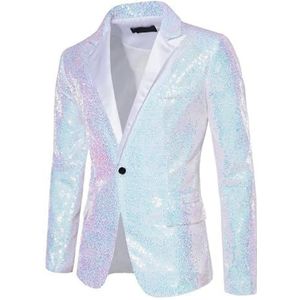 KYOESCAI Heren sportjassen met pailletten, sjaalkraag, lange mouwen, smoking met één knoop, bruiloft, diner, feest, gala, glanzend blazer,Wit,L