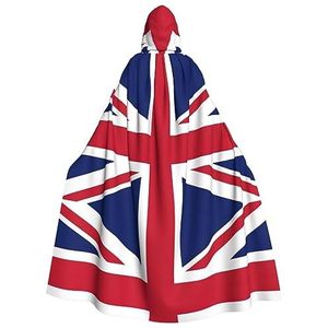 WURTON Britse vlag volledige lengte carnaval cape met capuchon, unisex cosplay kostuums mantel voor volwassenen 190 cm