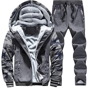 Fleece joggingpak voor heren, warm trainingspak voor de winter, oversized sportpak + sportbroek, vrijetijdspak voor heren, joggingpak van katoen, huispak, jumpsuit, joggingpak voor herfst, M