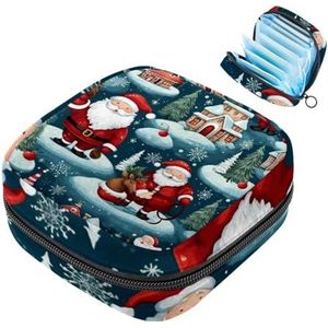 MUOOUM Maandverband Opbergtas, Vrolijk Kerstpatroon Menstruatiecup Pouch, Draagbare Maandverband Opbergzakken Vrouwelijke Menstruatie Eerste Menstruatie Tas voor Tiener Meisjes Vrouwen Dames