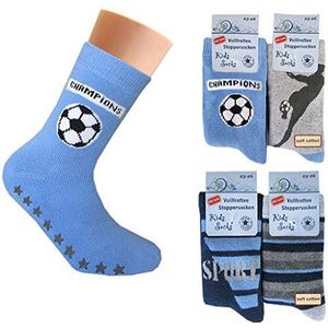 4 paar thermosokken voor jongens met ABS-noppen, badstof kousen van katoen, ademende stoppersokken voor een goede grip, ideaal voor thuis en kleuterschool, Meerkleurig, 23/26 EU