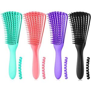 A.DASHER Ontwarrende haarborstel voor Afro America/Afrikaans haar, getextureerd 3a tot 4c, knopen ontklitter hoofdhuid massagekam voor vrouwen (3 stuks, paars)