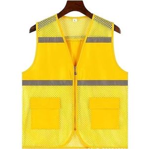 Fluorescerend Vest Reflecterende Mesh-beveiliging Hoge Zichtbaarheid Met Zakken Rits, Voor Vrijwilligers Veiligheidsvest Voor Bouwvakkers Reflecterend Harnas (Color : Yellow, Size : Large)