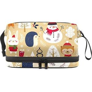 Grote capaciteit reizen cosmetische tas,Dieren & Santa Sneeuwman,Make-up tas,Waterdichte make-up tas Organizer, Meerkleurig, 27x15x14 cm/10.6x5.9x5.5 in