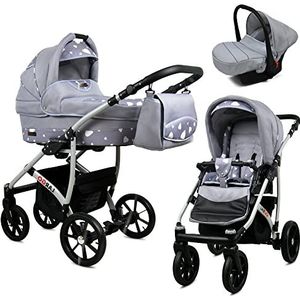 Lux4kids Silver Hearts 031 Kinderwagenset, eenvoudige bediening, inklapbaar, lekvrij, GoLux Grey