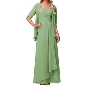 WSEYU Chiffon bruidsmeisjesjurk voor dames, voor bruiloft, ruches, galajurken, plooien, cocktailjurken, grote maten, Stoffige Salie, 32