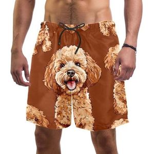 Heren Board Shorts, Harige Bruine Poedel Honden Sneldrogende Badmode Strand Vakantie Party Bermuda Zwemmen Grote Broek, Harige Bruine Poedel Honden, M