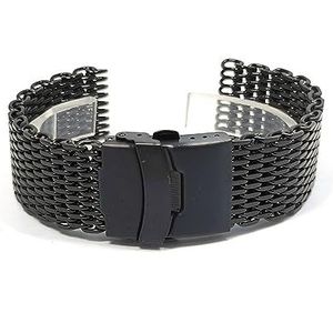 NASUNJIA 4.0 Mm Dikte Unieke Stijlvolle Ruwe Haai Mesh Band Roestvrij Stalen Horlogeband Metalen Armband 18 20 22 24 26 Mm(Black,20mm)