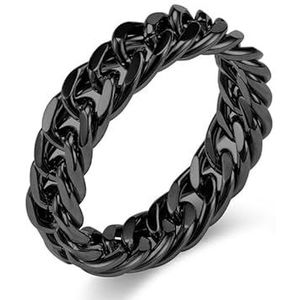 INS koude neutrale stijl fortitanium stalen spiegelgepolijste kettingring ring dubbel geweven Cubaanse ketting niche gepersonaliseerde handsieraden (Color : Black, Size : 11#)