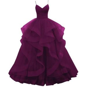 BRIGOW Glitter Tule Galajurken voor Vrouwen Spaghetti Band Gelaagde Baljurk Ruche Formele Avondjurk BY033, Pruim, 32