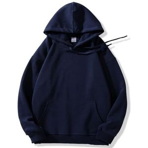 Dames Katoenen Hoodie, Casual Pullover Met Zak, Losse Pasvorm, Lange Mouwen, Herfsttop(Navy blue,XXX-Large)