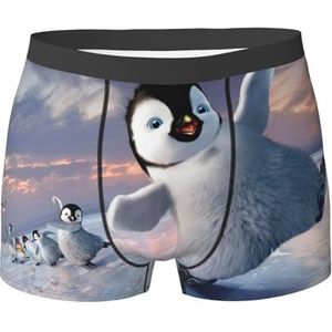 ZJYAGZX Happy Penguin Print Heren Zachte Boxer Slips Shorts Viscose Trunk Pack Vochtafvoerend Heren Ondergoed, Zwart, S