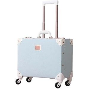 Reiskoffer op wielen Set Retro 18 inch trolleybagagetas Dames handbagage handtas reistas (Color : Blue, Size : 18 inch)