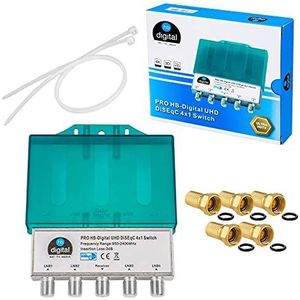 HB-DIGITAL DiseqC Schakelaar Switch 4/1 met weerbestendige behuizing 4x SAT LNB 1 x deelnemer/ontvanger voor Full HDTV 3D 4K UHD + 5 x vergulde F-connectoren verguld