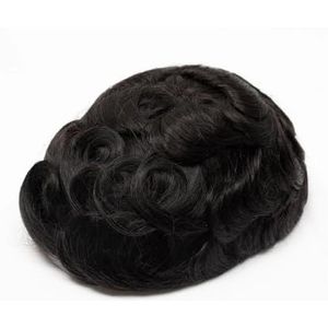 Haarsysteem voor mannen, Lace Front Met Pu Mannelijke Haarprothese Toupet Mannen Gebleekte Knoop Lace Front Menselijk Haar Vervanging Systeem Eenheid(Jet Black,8x10)