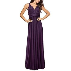 EMMA sexy maxi-jurk voor dames, elegant, V-hals, open rug, bindstrikje, geplooide avondjurken, mouwloos, schoudervrij, cocktailjurk, donkerviolet, XL