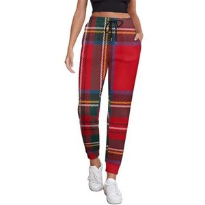 Rode Tartan Ontwerp Vrouwen Joggingbroek Running Joggers Broek Casual Broek Elastische Taille Lange Met Zakken