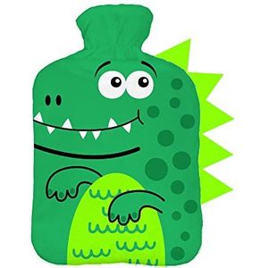 Warmwaterkruik met pullover overtrek 2 liter bedfles met mooie fleece print overtrek rubberen warmwaterkruik met deksel wit groene dino krokodil [092]