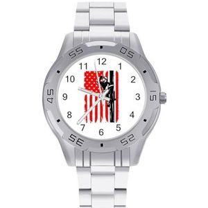 Amerikaanse Vlag Lineman Mannen Zakelijke Horloges Legering Analoge Quartz Horloge Mode Horloges