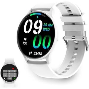 KSIX Core Smartwatch voor heren en dames, smartwatch met oproepen en meldingen, activiteitsarmband, hartslagmeter, bloeddrukmeter, stappenteller, gezondheidsmonitor, iOS- en Android-app, wit