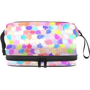 Grote capaciteit reizen cosmetische tas,Geschilderde punten kleurrijk roze paars blauw, make-up tas,Waterdichte make-up tas organisator, Meerkleurig, 27x15x14 cm/10.6x5.9x5.5 in