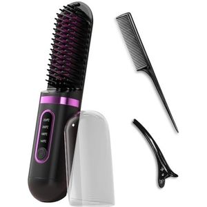 Draagbare draadloze stijltang met stofkap en display, 4 temperaturen van 160 °C tot 220 °C, keramische technologie MCH, 3D-gecodeerde kamtanden, geschikt voor glad en krullend haar (zwart)