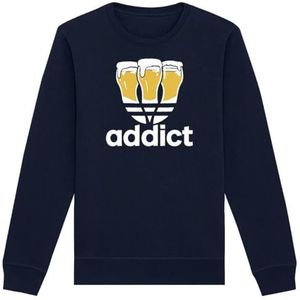 Sweatshirt Addict – uniseks – bedrukt in Frankrijk – 100% biologisch katoen – verjaardagscadeau Apéro origineel grappig, Marineblauw, S