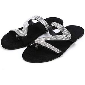 LDOZ Zomerse modieuze sandalen met strass steentjes voor dames, comfortabele platte sandalen met één lijn voor op straat, winkelen en daten(Silver-s,10)