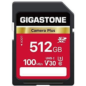 Gigastone 512GB SD-kaart, Camera Plus, V30 SDXC-geheugenkaart, hoge snelheid met 4K Ultra HD UHD-video, compatibel met Canon Nikon Sony Kodak Olympus Digital Camera, met 1 Mini-transparent doosje