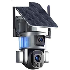 Groothoek beveiligingscamera, 4K 8MP Dual Lens Solar Camera Outdoor 10X Zoom Draadloze WiFi Surveillance Camera Schijnwerper PIR Menselijke Detectie PTZ security Cam Eenvoudig in te stellen (Color :