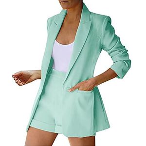 Yokbeer Broekpakken voor Vrouwen Pak Set Revers Knopen Blazer met Korte Broek Slim Fit Broekpak Elegante Zakelijke Outfit Outfit voor Kantoor Bruiloft (Color : B, Size : XL)